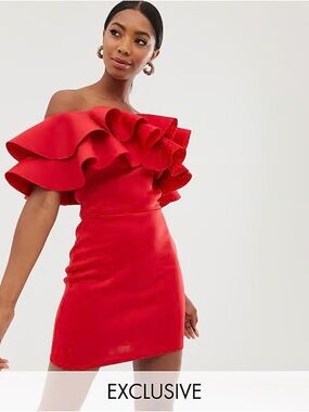 True Violet exclusive exaggerated frill bandeau mini dress in red sz 12